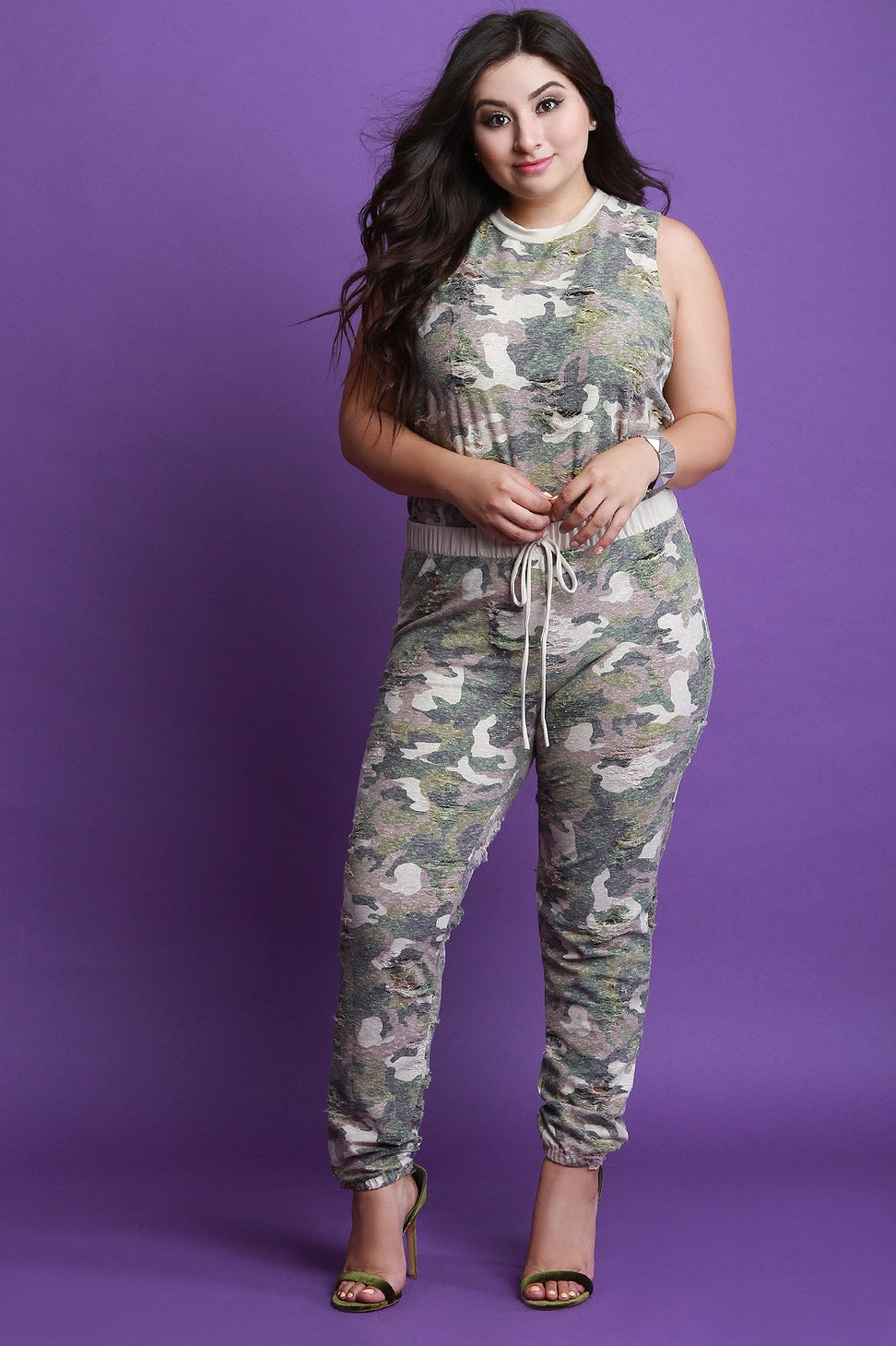 Distressed Camouflage High Waisted Jogger Pants - NoveltyOne
