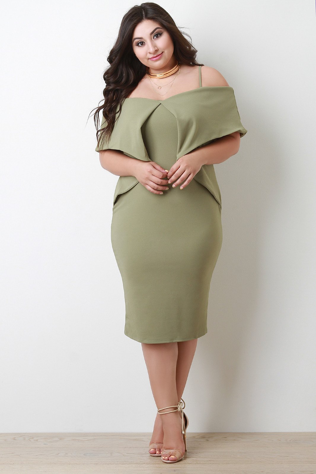 Fold Over Cold Shoulder Midi Dress - NoveltyOne