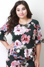 Peplum Floral Quarter Sleeve Top