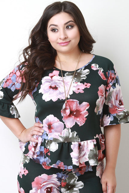 Peplum Floral Quarter Sleeve Top