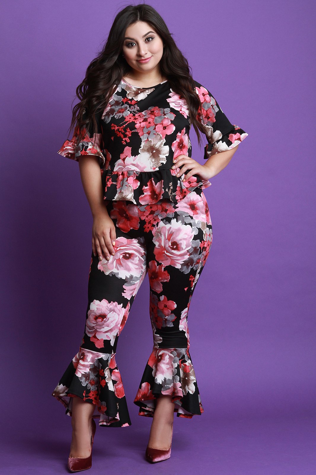 Peplum Flare Floral Pants