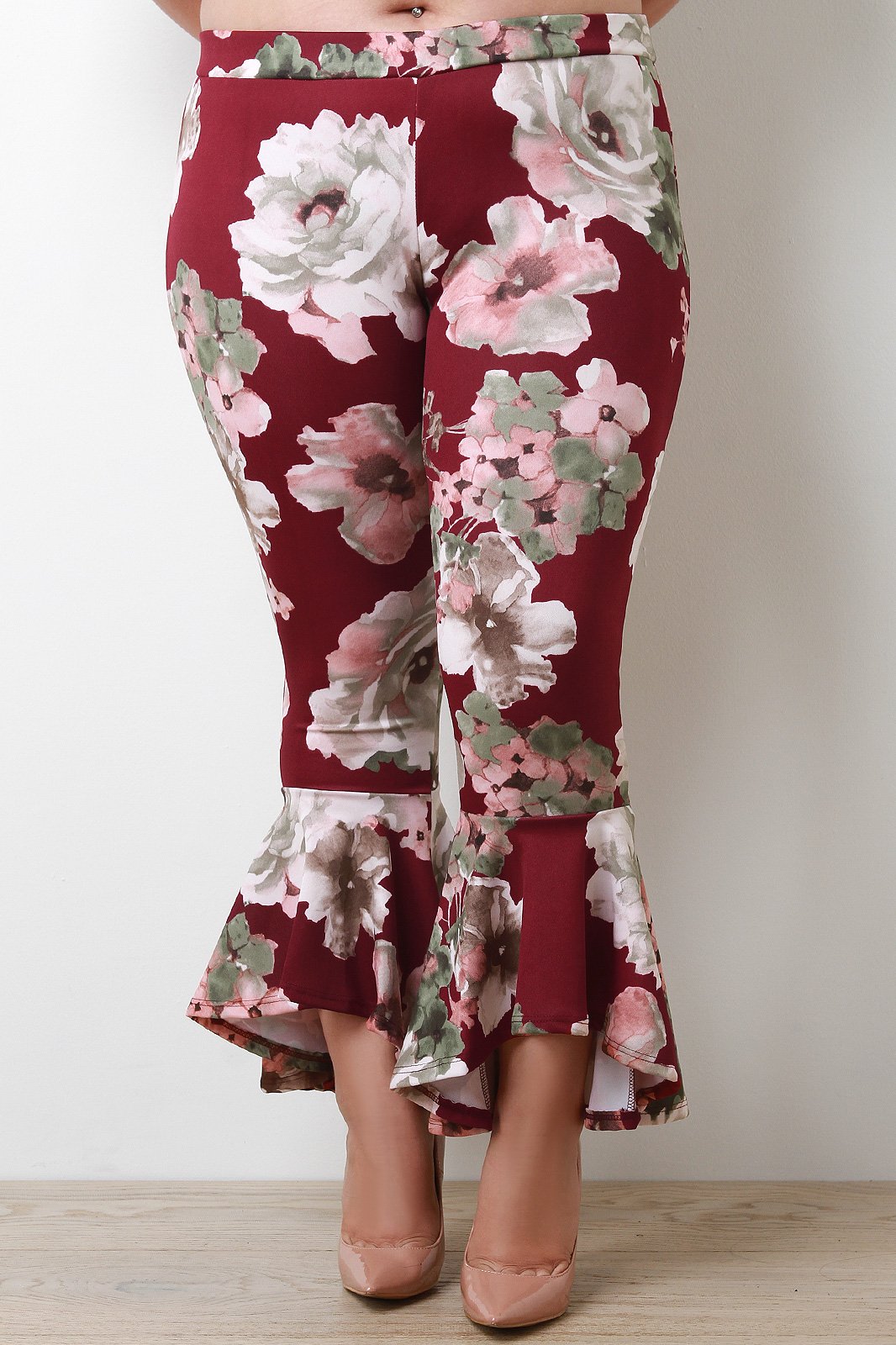 Peplum Flare Floral Pants