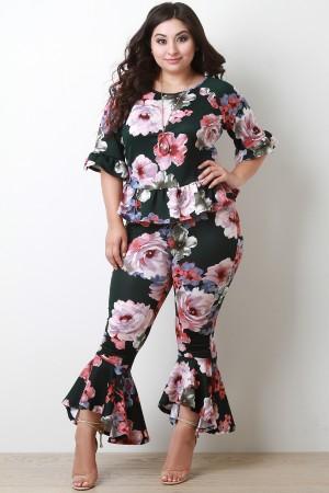 Peplum Flare Floral Pants