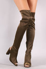 Qupid Satin Peep Toe Chunky Heeled Over-The-Knee Boots