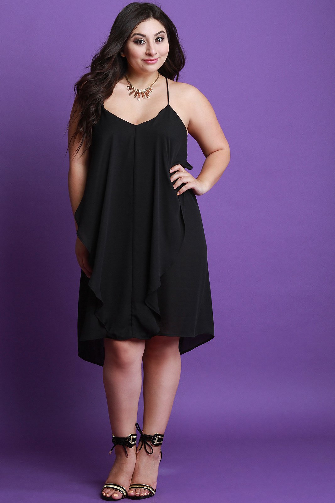 Cascade Ruffle Sleeveless Chiffon Midi Dress