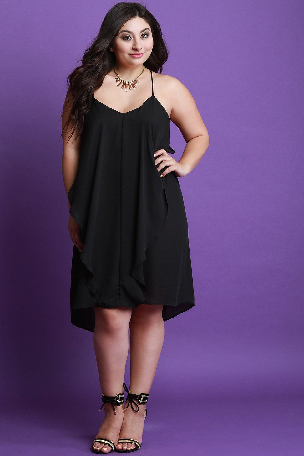 Cascade Ruffle Sleeveless Chiffon Midi Dress