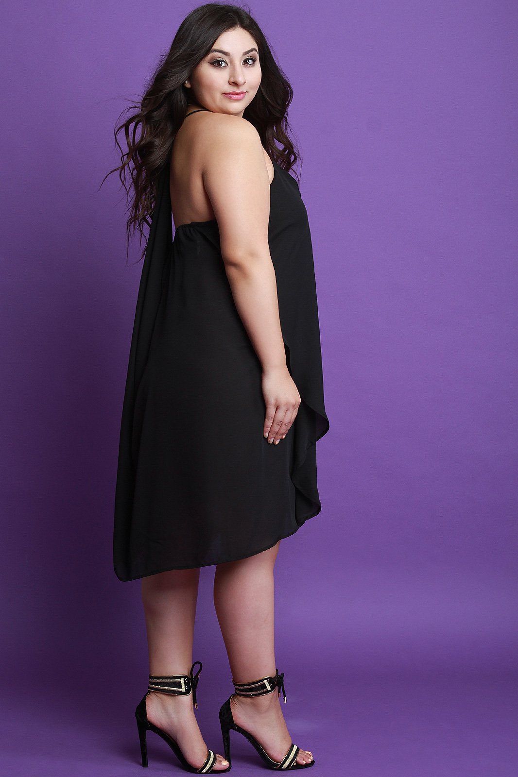 Cascade Ruffle Sleeveless Chiffon Midi Dress