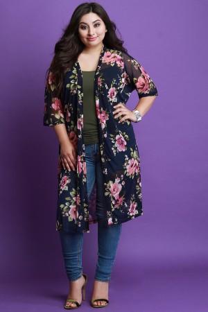 Floral Print Longline Mesh Cardigan