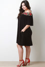 Floral Applique Off-The-Shoulder Shift Dress - NoveltyOne