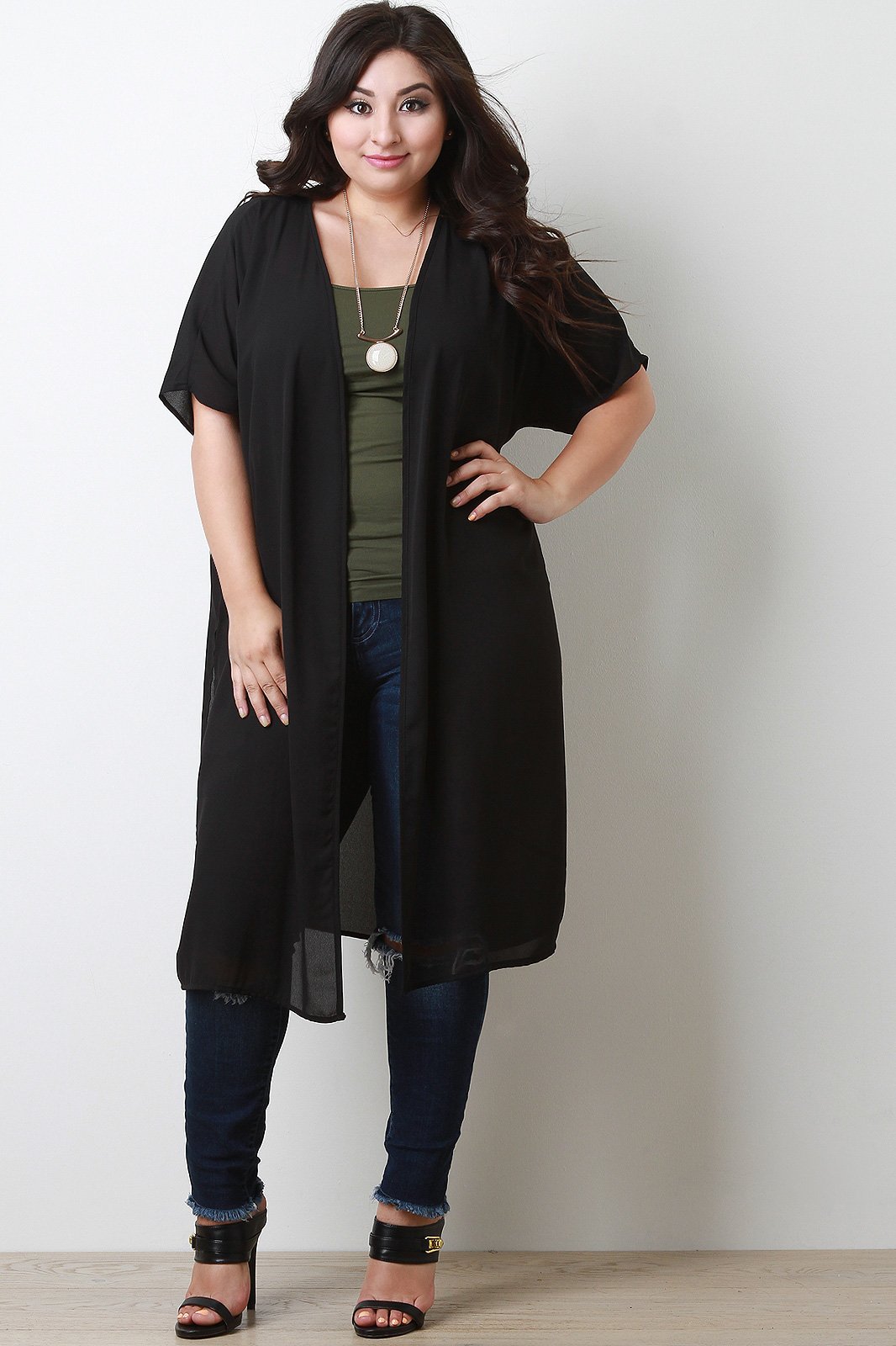 Chiffon Longline Open Front Cardigan