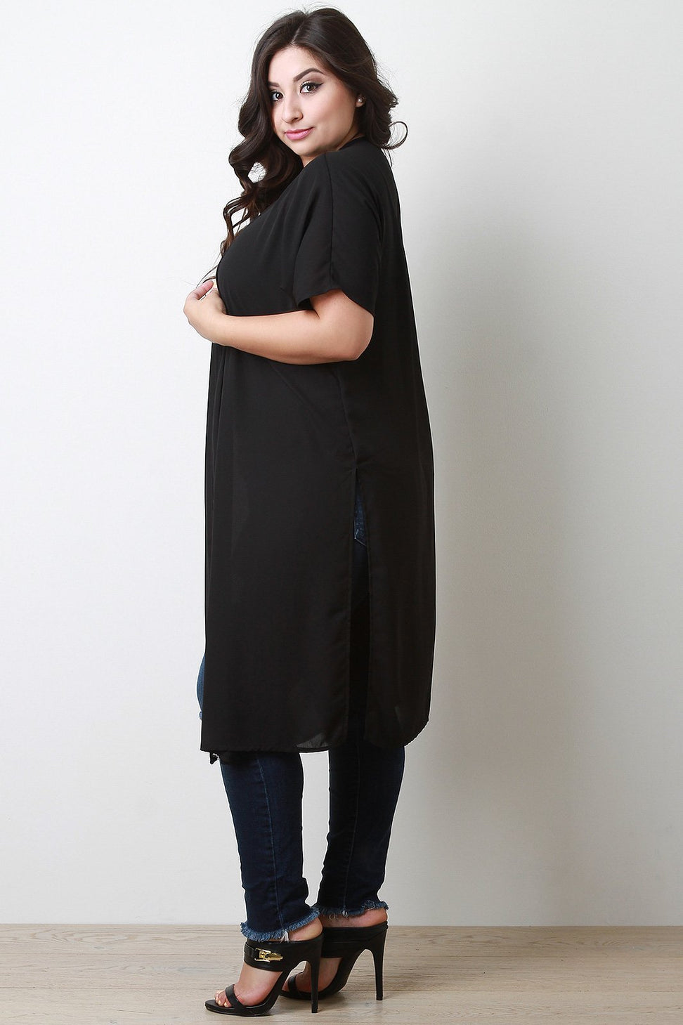 Chiffon Longline Open Front Cardigan