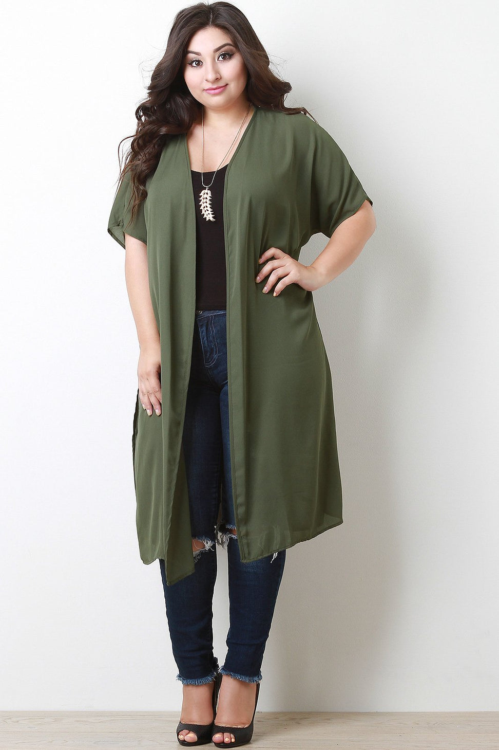 Chiffon Longline Open Front Cardigan