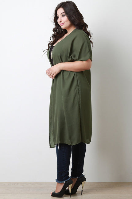 Chiffon Longline Open Front Cardigan