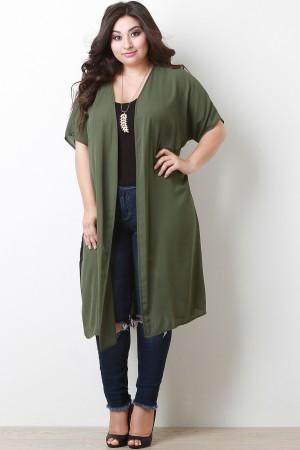 Chiffon Longline Open Front Cardigan