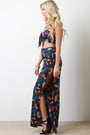 Feather Print Crop Top With Open Side Palazzo Pants Set - NoveltyOne