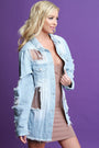 Chain Accent Clear Inset Distressed Denim Jacket