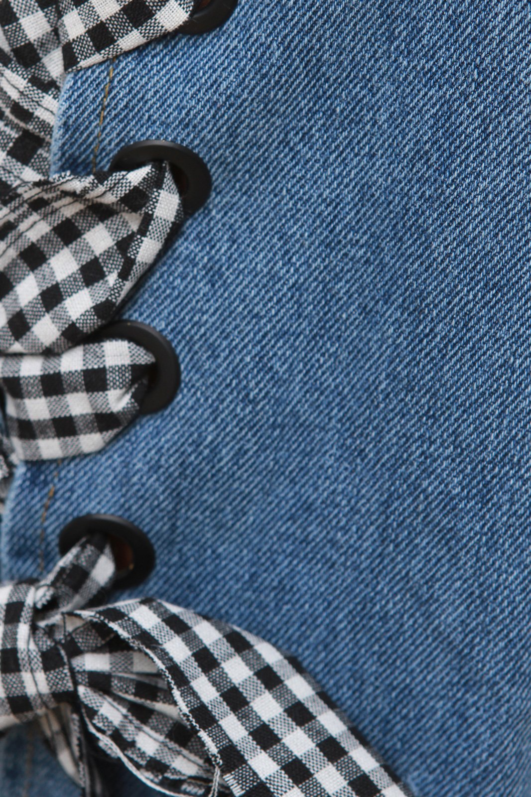 Gingham Lace Up Cropped Jeans - NoveltyOne