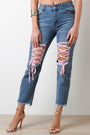 Frayed Denim Lace Up High Waist Jeans - NoveltyOne