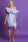 Striped One Shoulder Tiered Ruffle Shift Dress