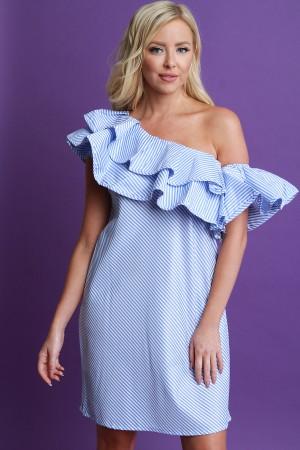 Striped One Shoulder Tiered Ruffle Shift Dress