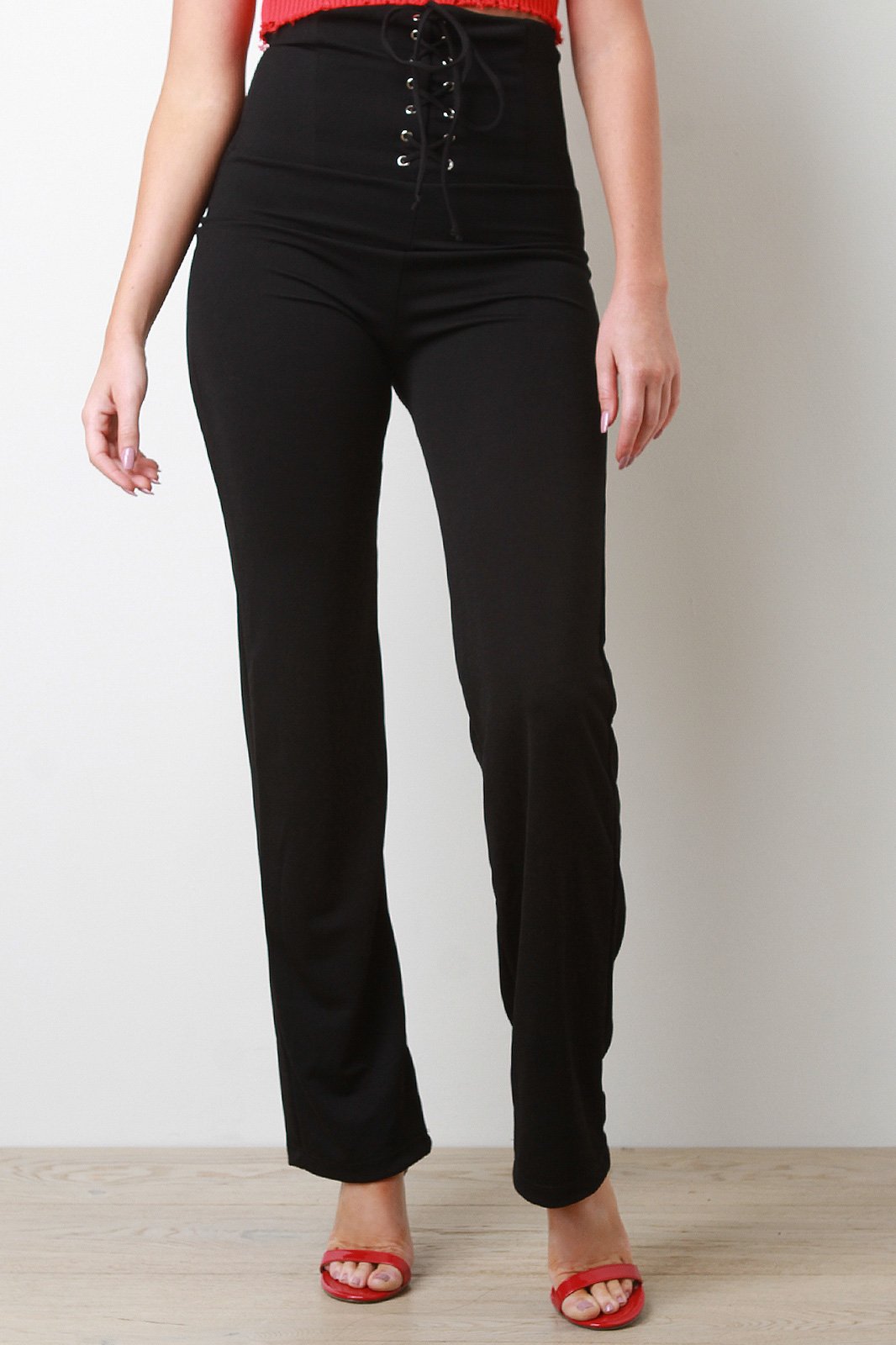 Corset Lace-Up High Waisted Straight Pants