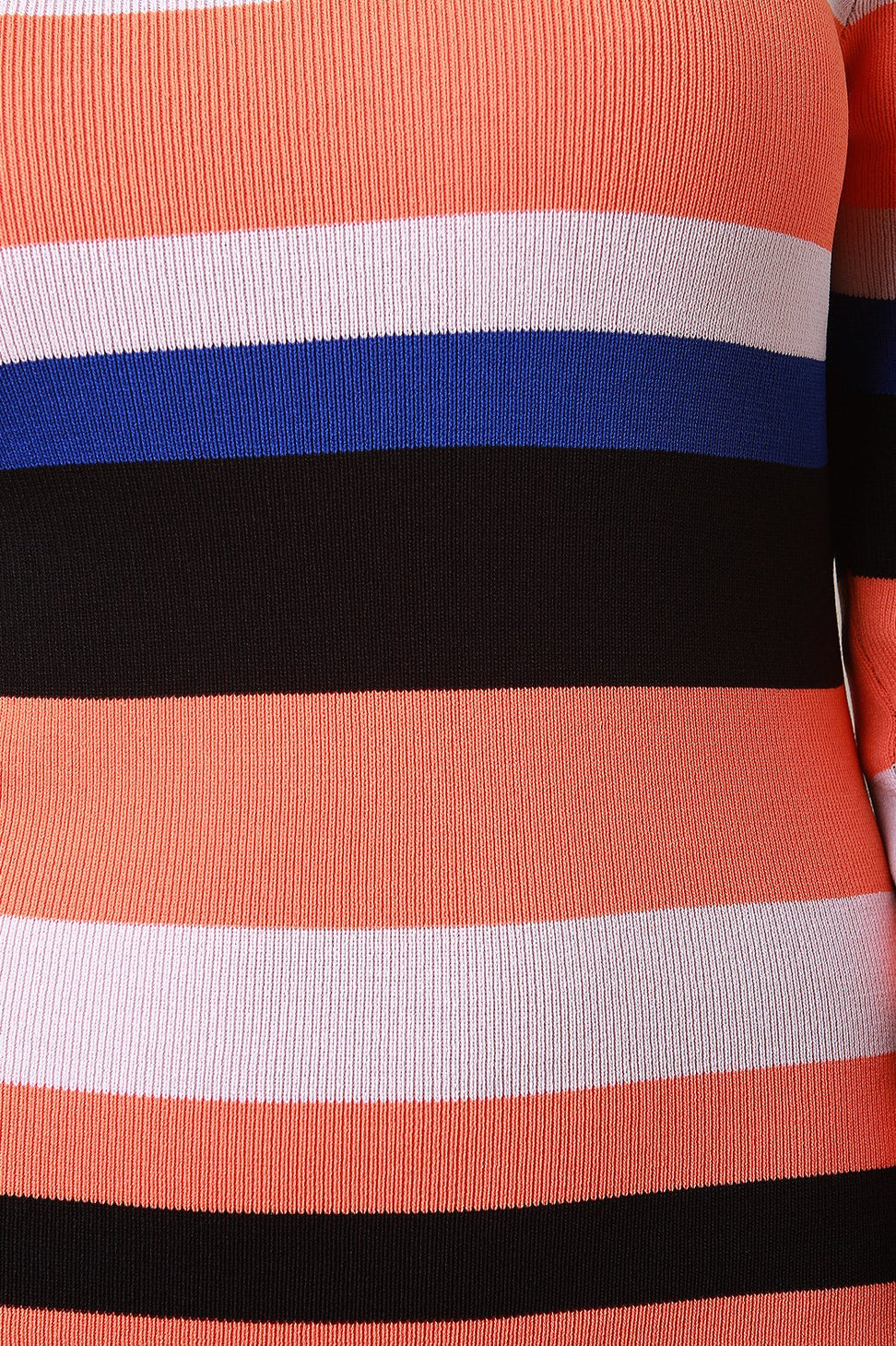 Striped Knit Bardot Bodycon Midi Dress