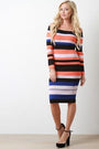 Striped Knit Bardot Bodycon Midi Dress
