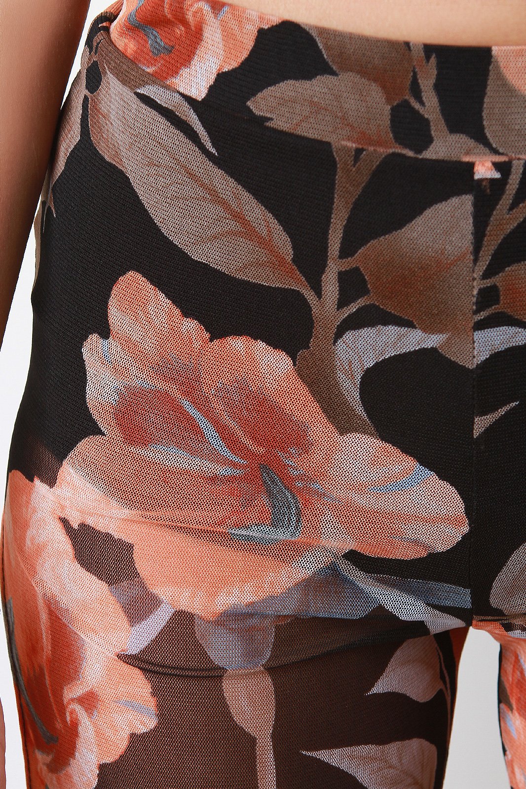 Floral Mesh Ruffled Top And Slit Jogger Pants Two Piece Set