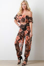 Floral Mesh Ruffled Top And Slit Jogger Pants Two Piece Set