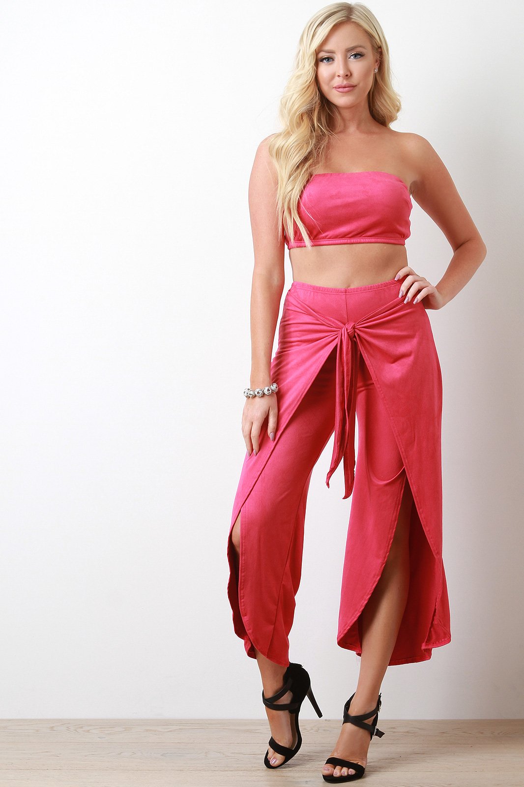 Vegan Suede Two Piece Wrap Pants Set