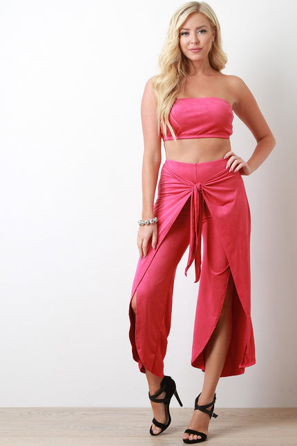 Vegan Suede Two Piece Wrap Pants Set