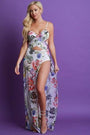 Floral Mesh Deep Slit Maxi Dress