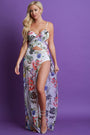 Floral Mesh Deep Slit Maxi Dress