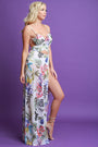 Floral Mesh Deep Slit Maxi Dress