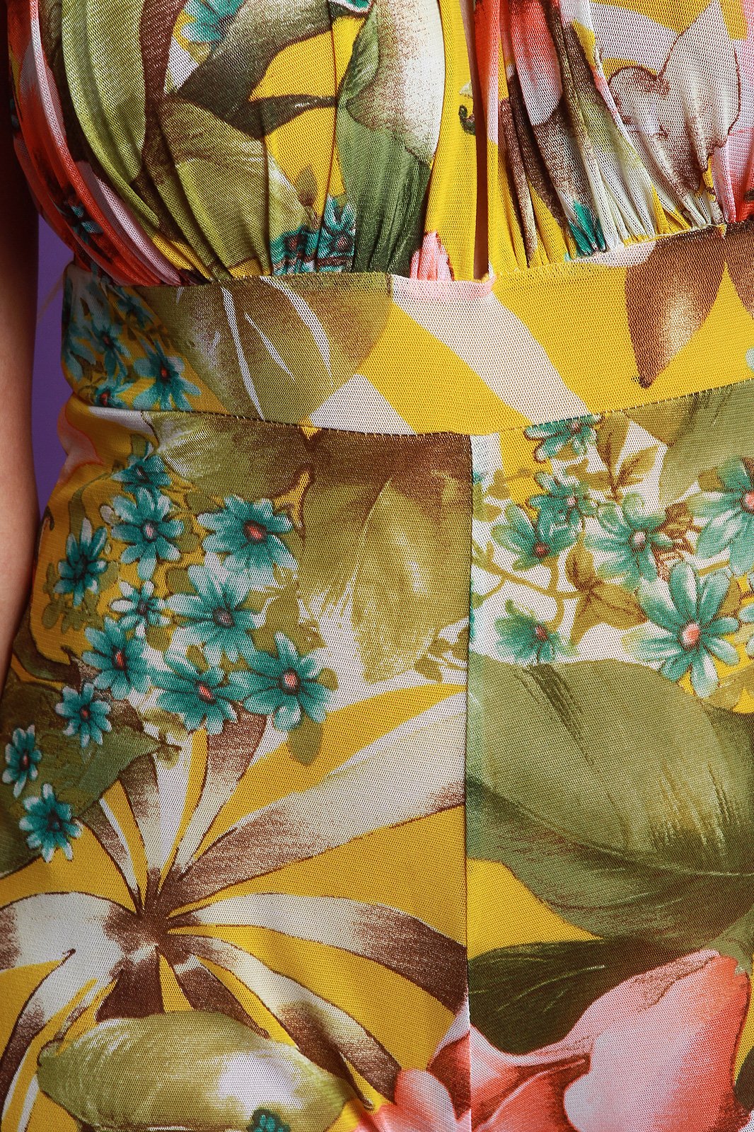 Floral Mesh Halter Side Slit Jumpsuit