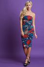 Tropical Leaf Print Tube Midi Dress