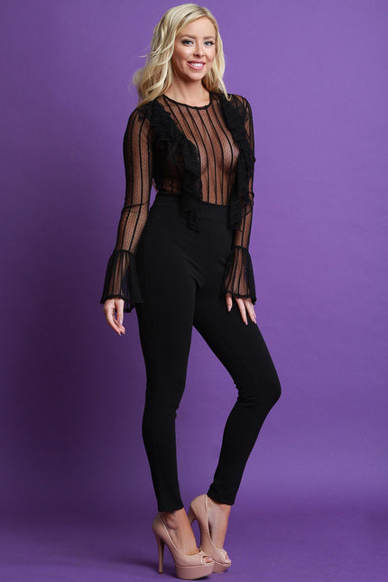 Striped With Dot Nylon Mesh Combo Jumpsuit