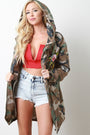 Floral Patch Camouflage Hooded Drawstring Jacket
