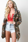 Floral Patch Camouflage Hooded Drawstring Jacket
