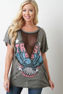 Distressed Mesh Inset Eagle Graphic Tee - NoveltyOne