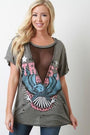 Distressed Mesh Inset Eagle Graphic Tee - NoveltyOne
