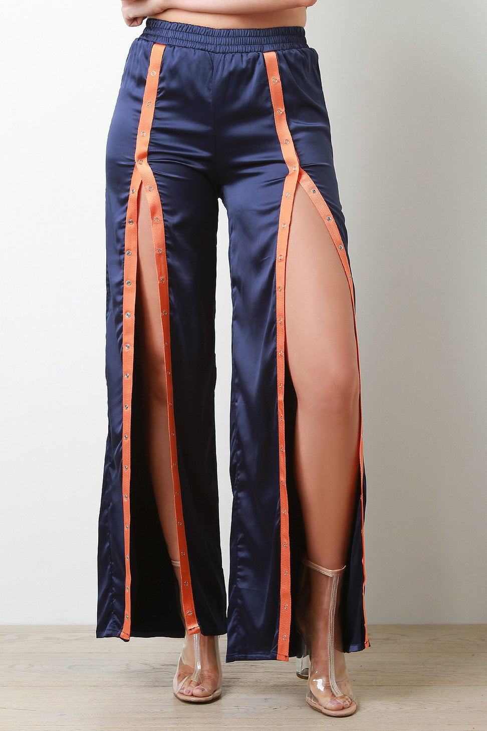 Satin Snap Buttons High Waisted Flared Pants