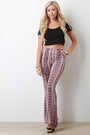 Jersey Knit Bohemian Print High Waisted Flare Pants