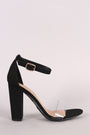 Bamboo Suede Open Toe Clear Strap Chunky Heel