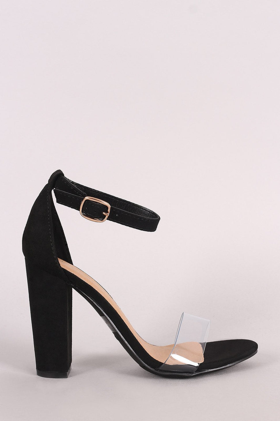 Bamboo Suede Open Toe Clear Strap Chunky Heel