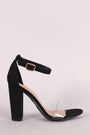Bamboo Suede Open Toe Clear Strap Chunky Heel