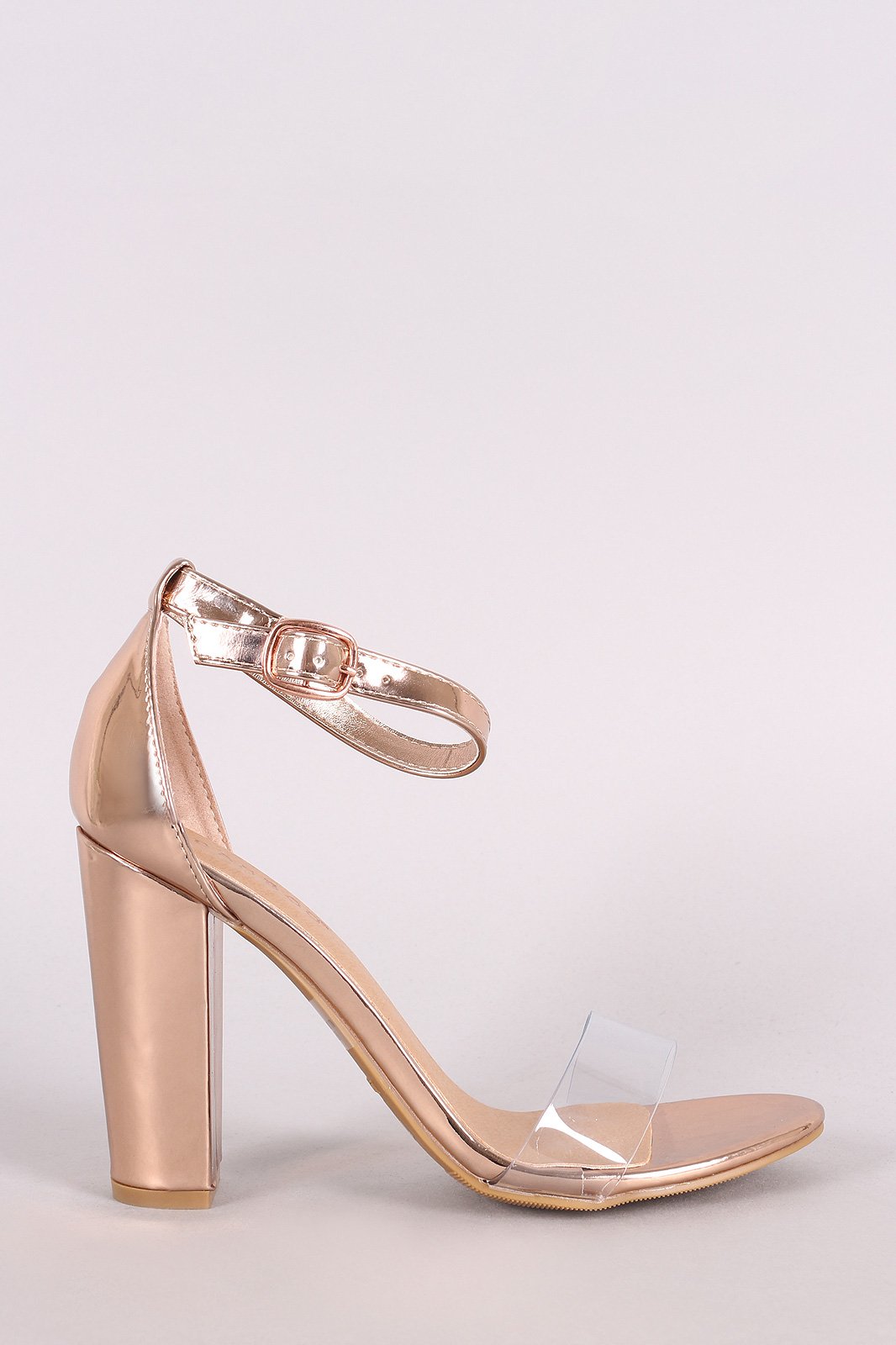 Bamboo Metallic Open Toe Clear Strap Chunky Heel
