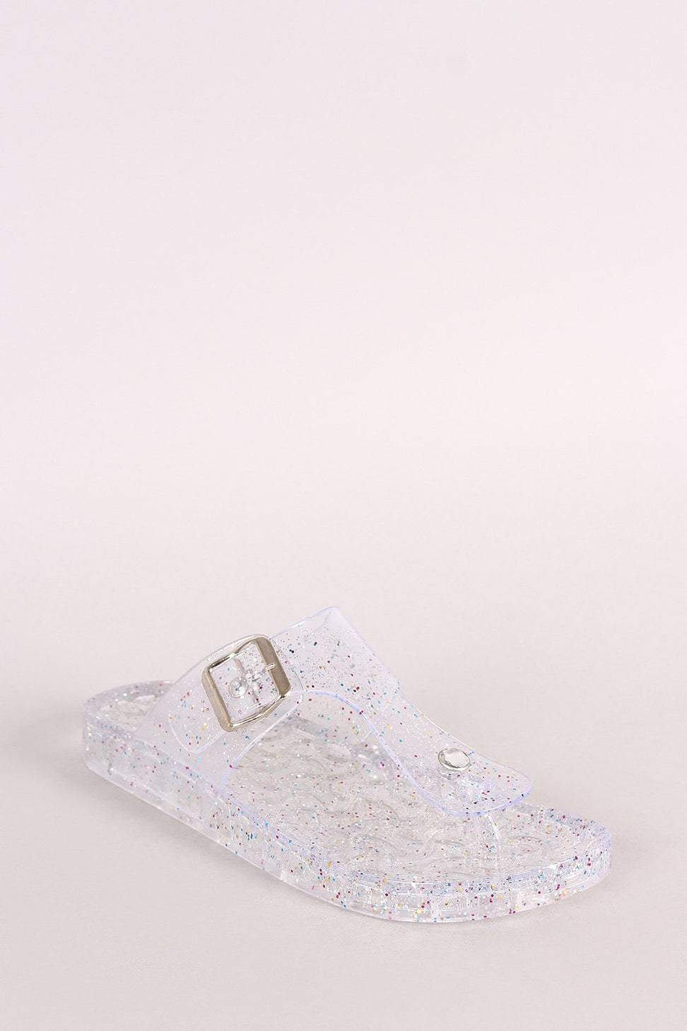 Bamboo Glitter Jelly T-Strap Thong Slide Sandal