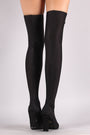 Bamboo Elastane Woven Peep Toe Chunky Heeled Over-The-Knee Boots