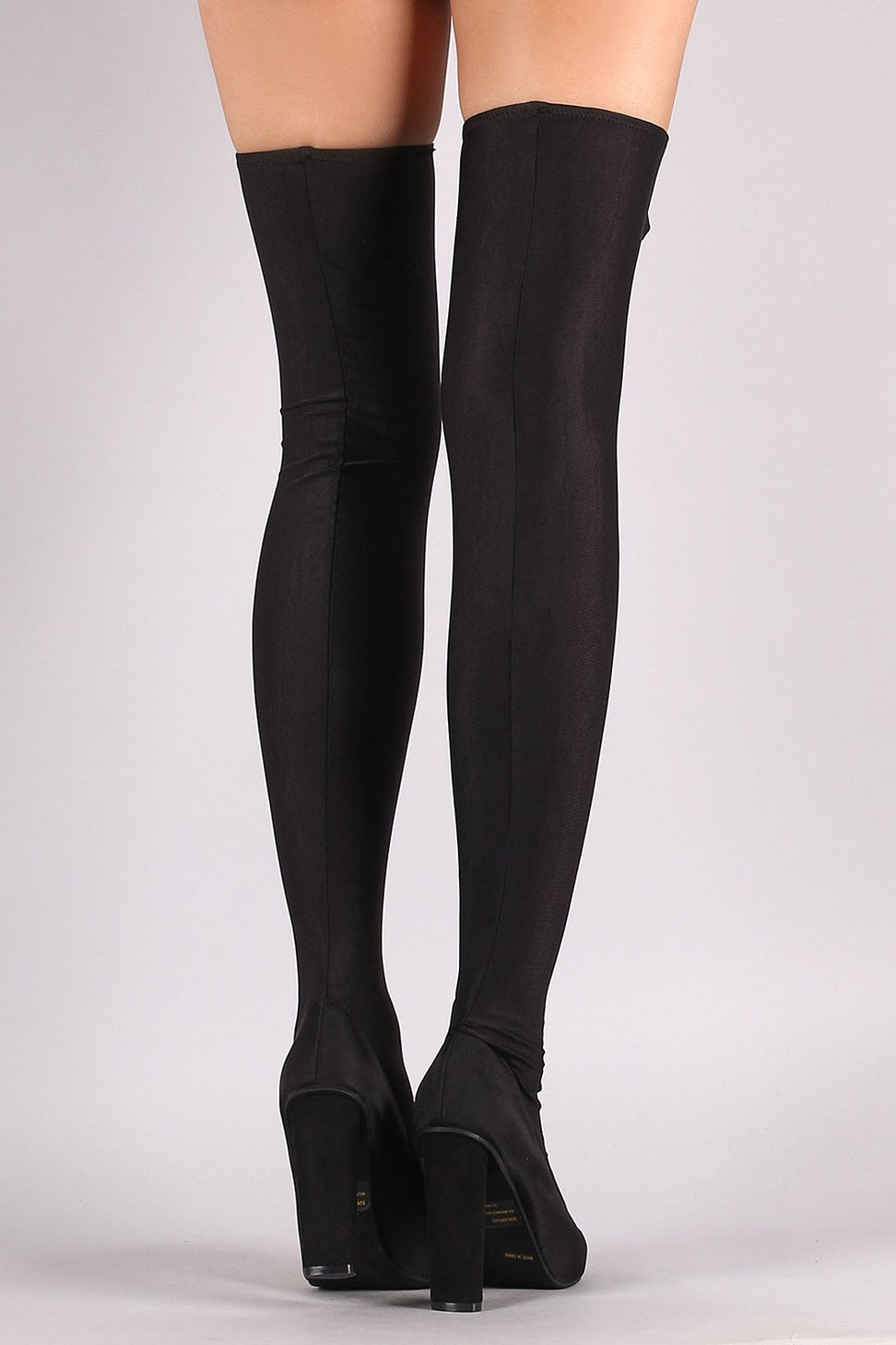 Bamboo Elastane Woven Peep Toe Chunky Heeled Over-The-Knee Boots